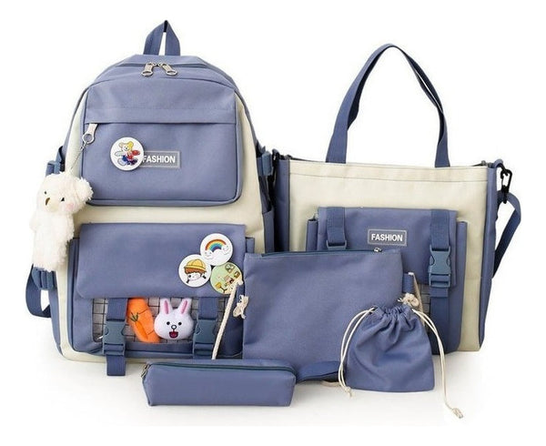 5 Piezas Kit Combo Mochila Escolar Kawa